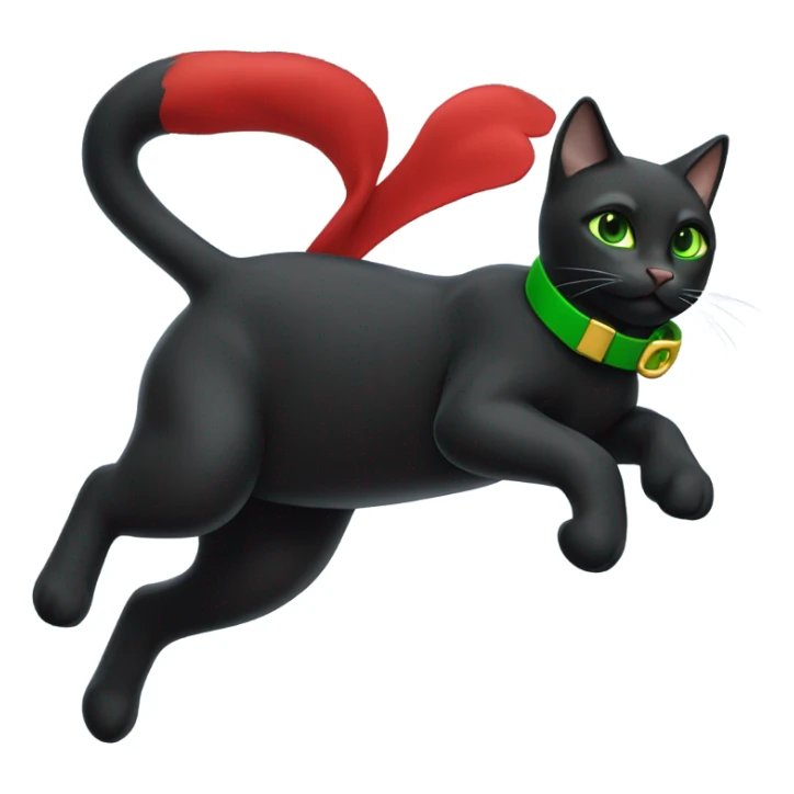 Black cat with green eyes full body flying in the sky wearing red boots sticker