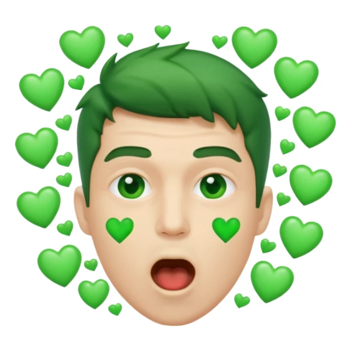Green hearts exploding out of a man’s mouth sticker