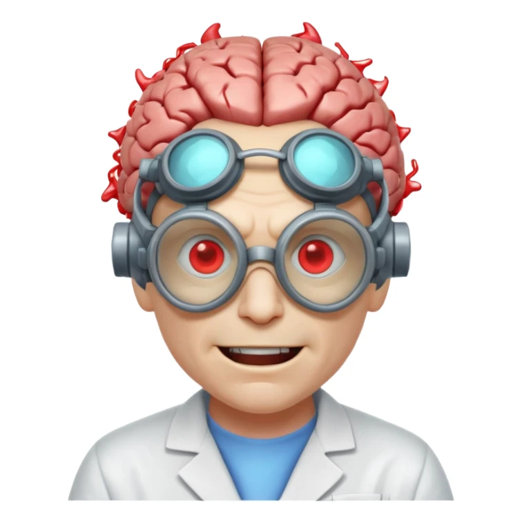 mutant scientist portrait, head and shoulders only, exposed glowing brain, broken goggles, evil smile, mad lab vibe, 3D cartoon, mobile game icon style, clean background, no text, no watermark

 sticker