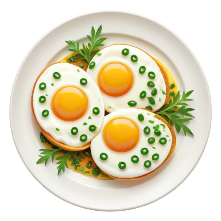 Cinematic sunny-side-up eggs, perfectly cooked with glossy yolks, crispy golden edges, sprinkled with fresh herbs, served on a rustic plate, bright and inviting, highly detailed and appetizing. sticker