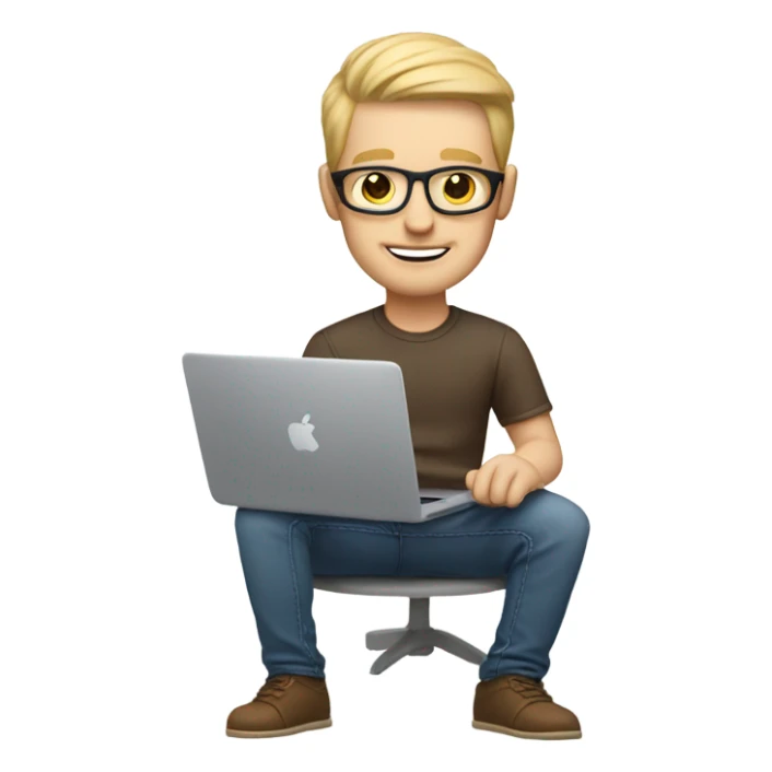 white-skinned male product designer sitting with macbook sticker