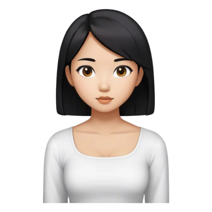Asian girl with medium length straight hair. She’s wearing a white squared neck top.  sticker