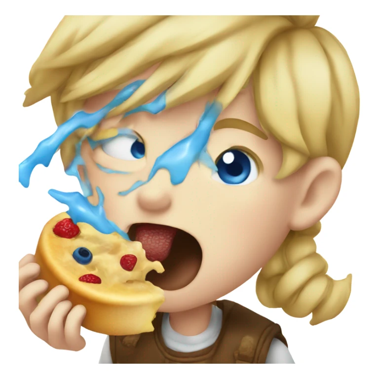boy licking food with blue eyes pointing finger as a no sticker