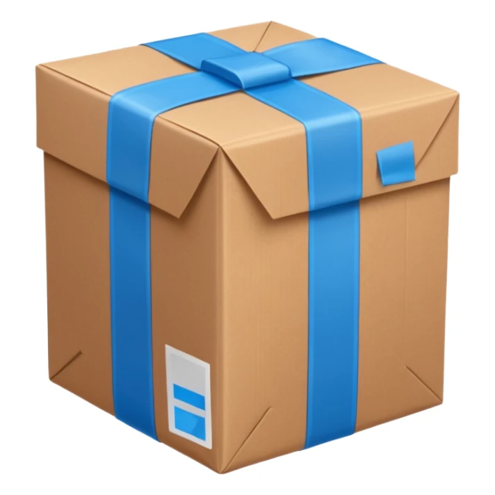 brown package with blue H-shaped tape on top, simple and clear sticker