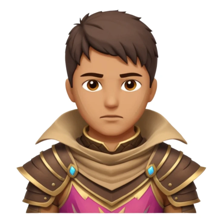 desert warrior portrait, head and shoulders only, sandy cloak collar, leather armor, intense eyes, desert fighter vibe, 3D cartoon, mobile game icon style, clean background, no text, no watermark
 sticker