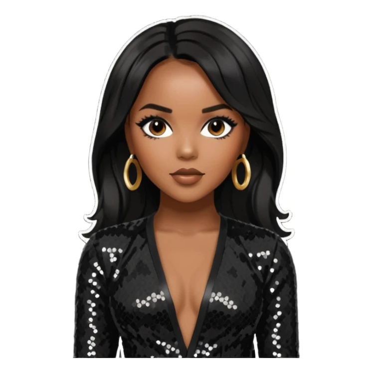 LeToya Luckett with long black hair, black sequin outfit sticker