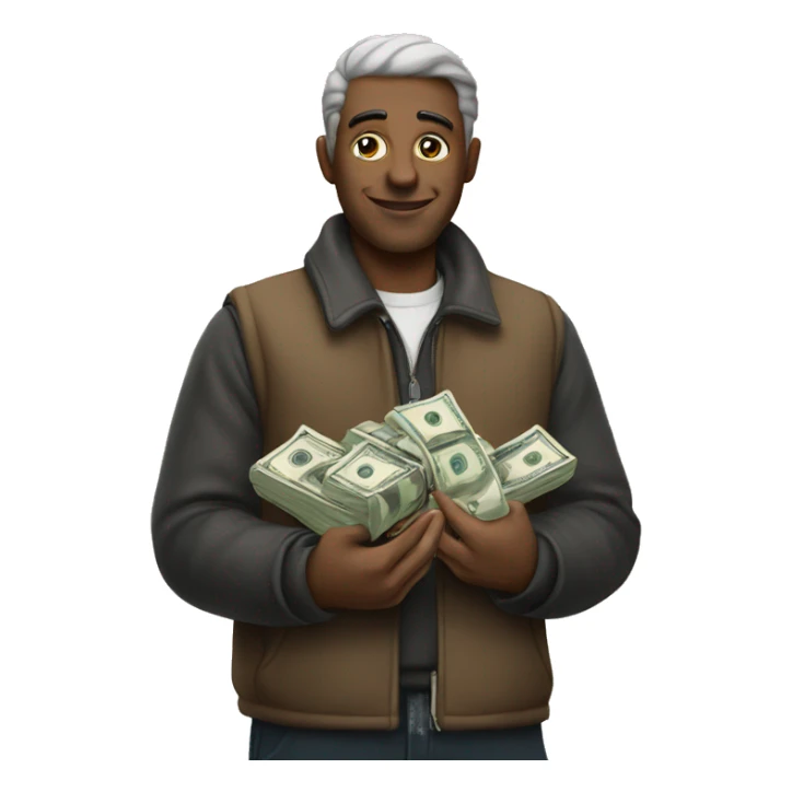 Man full of money in his hands. sticker