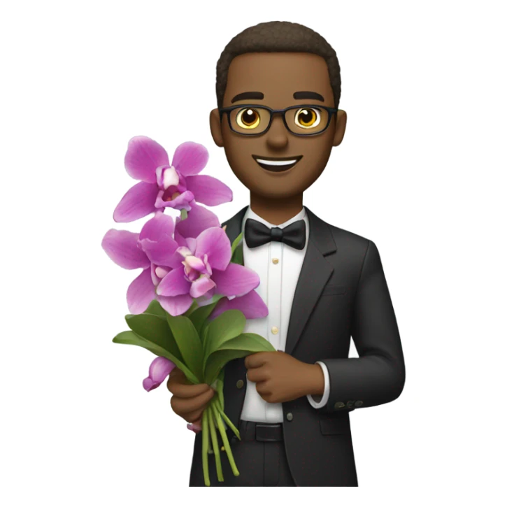 Guy in suite holding a bouquet of orchids  sticker