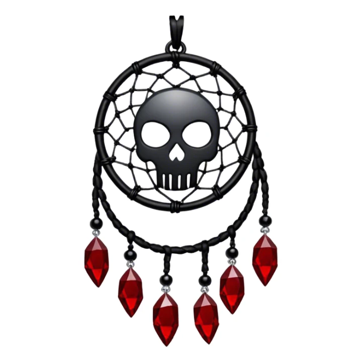 Blood-red, bloody, obsidian-black, edgy, dream catcher, red gemstones, black wires, black threads, tiny white skull, sticker