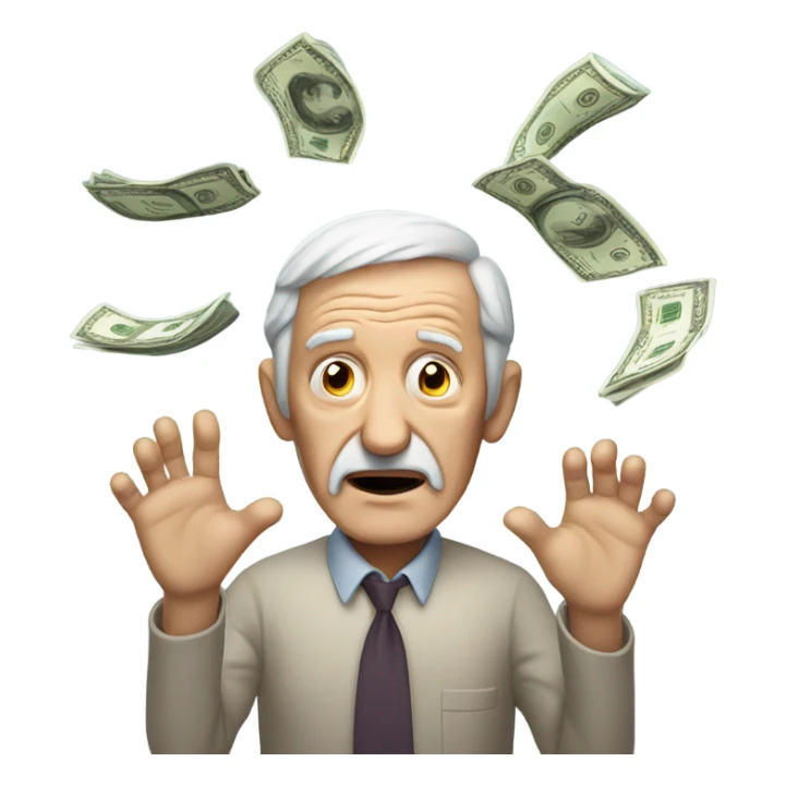 greedy old man seeing money in his both hands sticker
