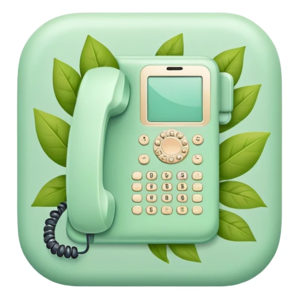 phone icon, pastel green color, with a leafy border sticker