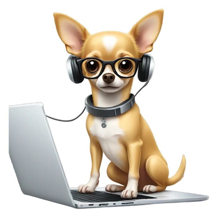 Chihuahua working laptop with glasses and headphones sticker