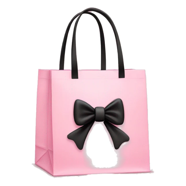 light pink shopping bag with black bow sticker