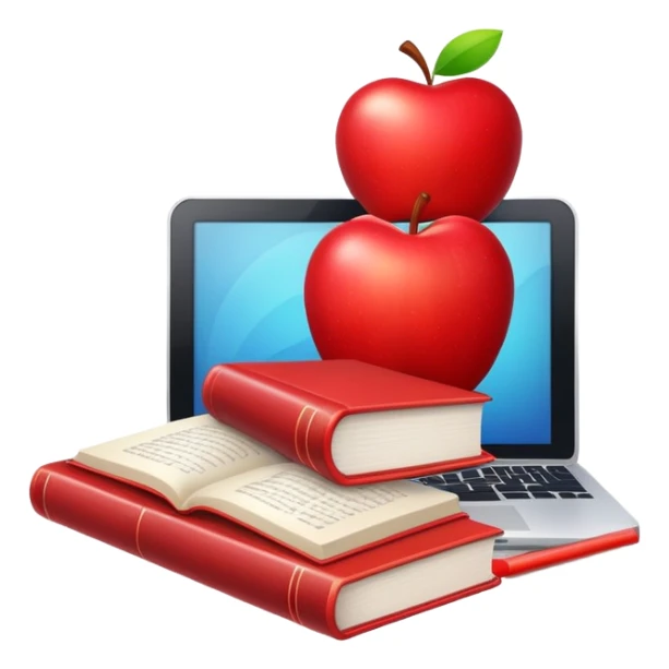 i need a logo like small image combining an apple, a computer, a book cartoon like style sticker