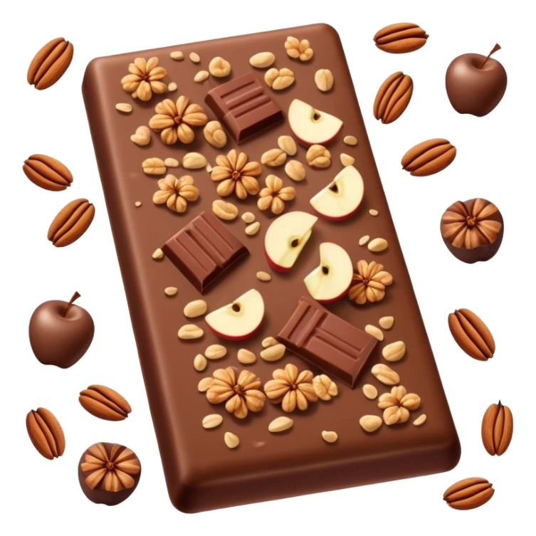 Tan chocolate with apple cinnamon and granola pieces inside it  sticker