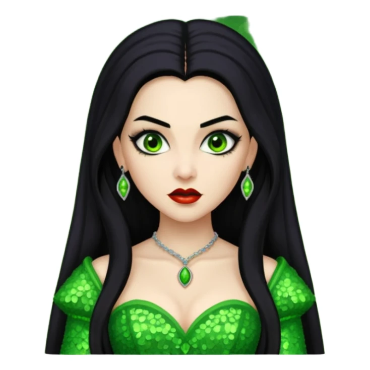 Verona, Bride of Dracula from Van Helsing with long black hair, lime green sequin outfit sticker