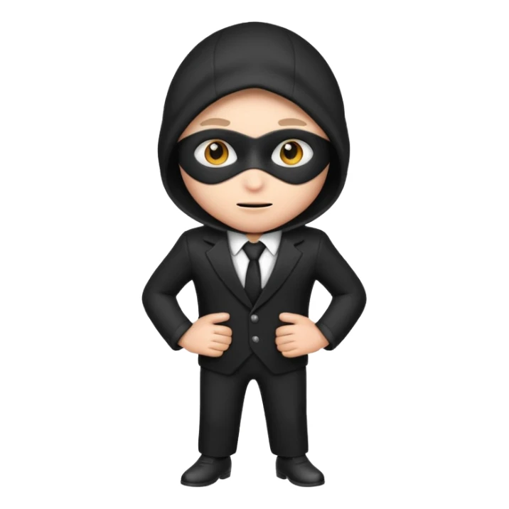 thief emoji wearing a black and white suit, sneaky expression sticker