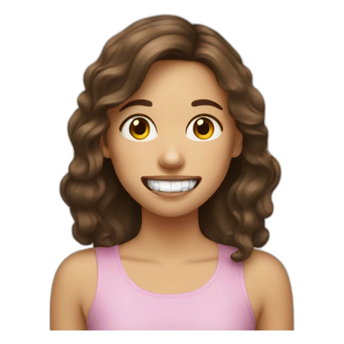 a girl with brown hair with two crisps instead of her 2 front tooth sticker