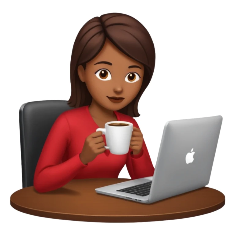 mujer tomando cafe y con un computador sentada en una mesa  sticker