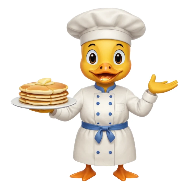 A chef duck wearing a tiny apron, flipping pancakes confidently. sticker