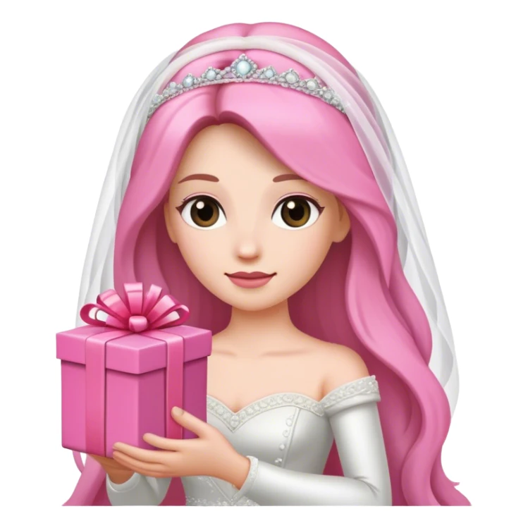 bride with long hair and pink gift in hands sticker