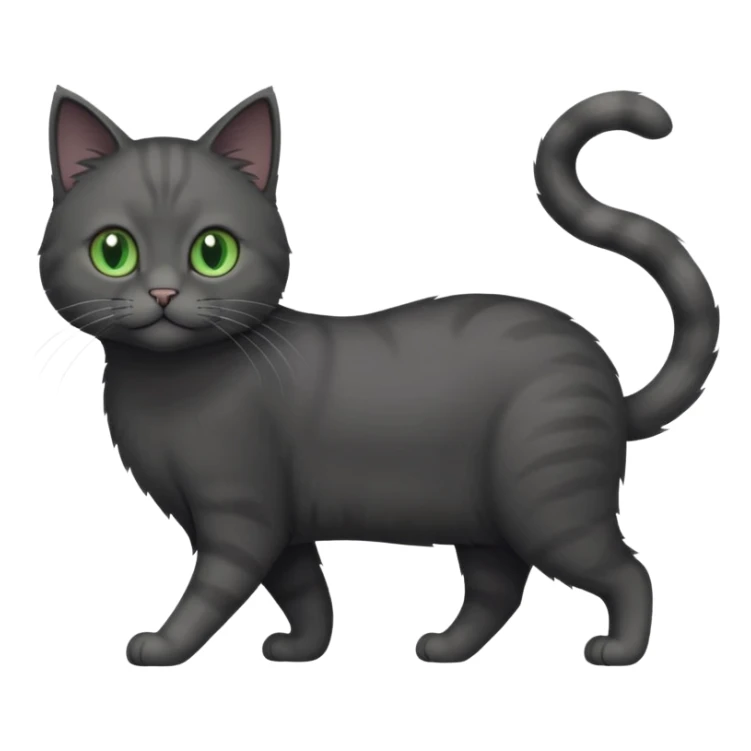 full body solid dark grey cat with green eyes, white paws and white whiskers walking sticker