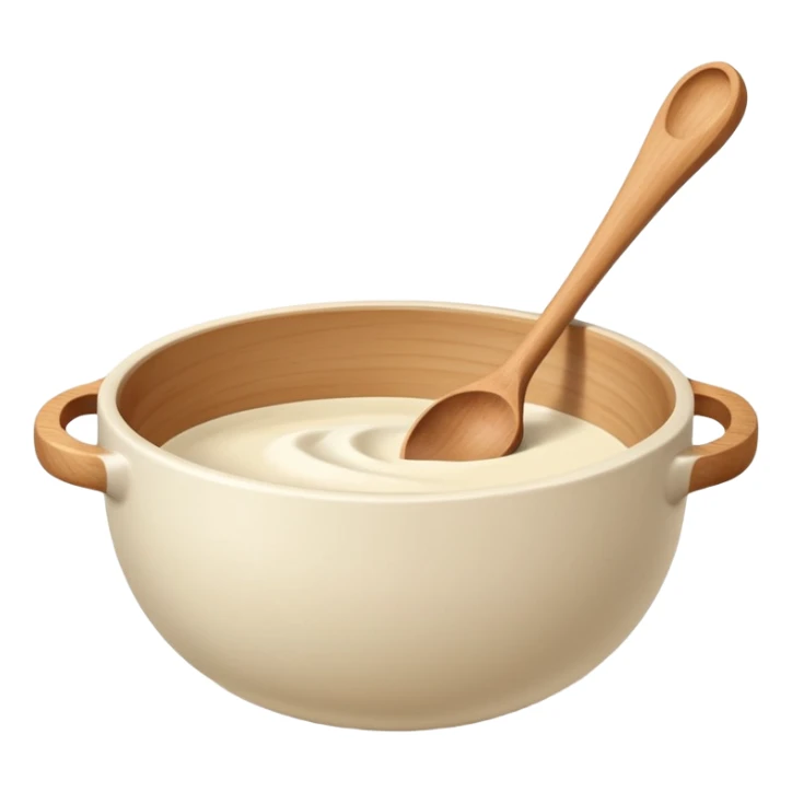a cream ceramic mixing bowl with a wooden spoon stirring sticker