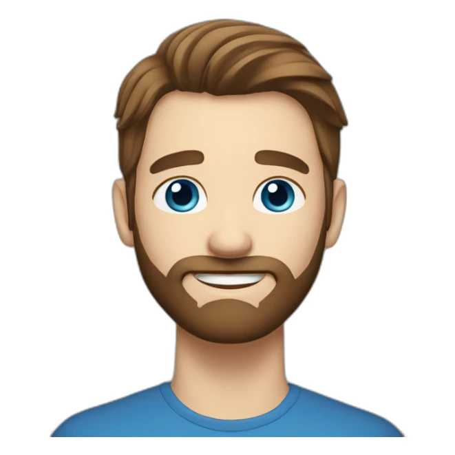 handsome guy with straight long brown hair, blue eyes and a beard sticker