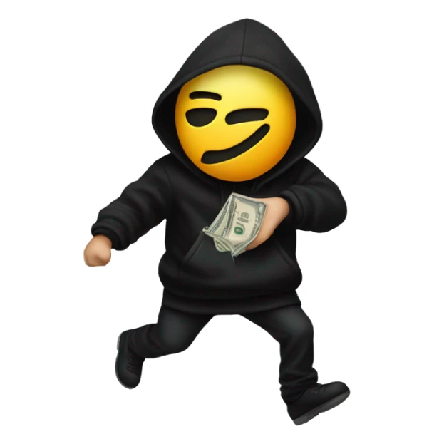 Thief wearing all black clothes actively stealing a money bag with the words Top Tier embroidered on it sticker