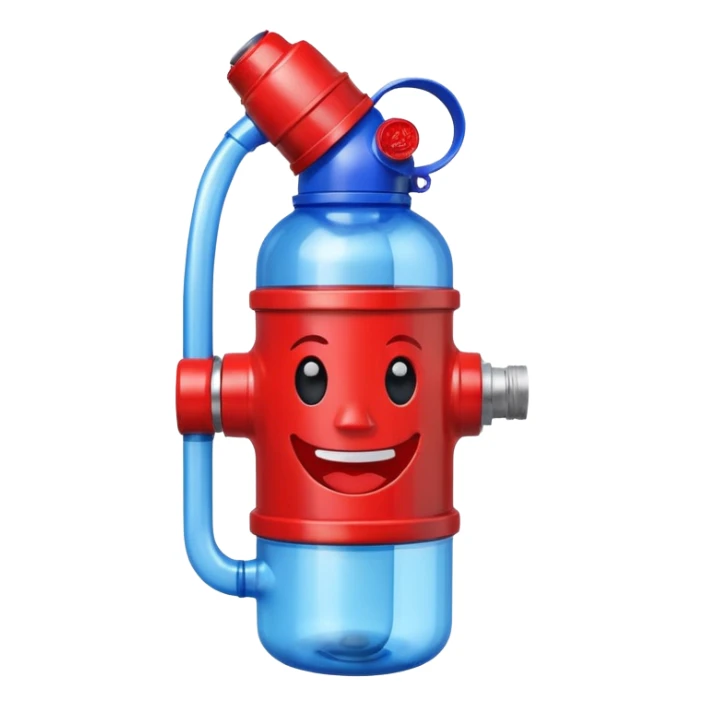 water bottle with face and fire hydrant coming out of straw sticker