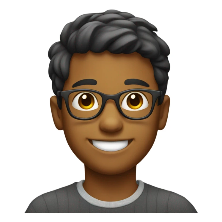smiling boy with glasses indoors with moustache sticker