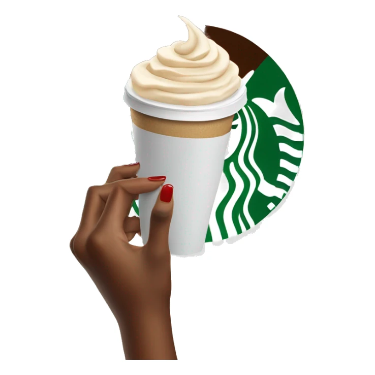 hand with red nails holding a starbucks coffee  sticker