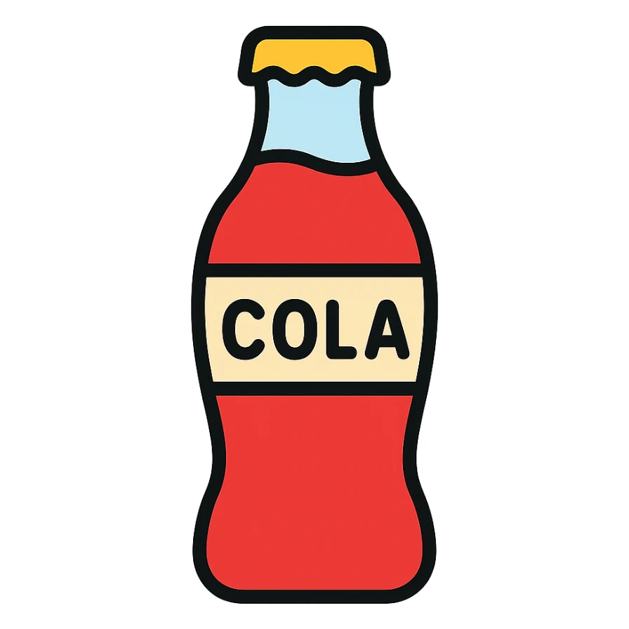 cola in a classic glass bottle, vibrant colors, icon style sticker