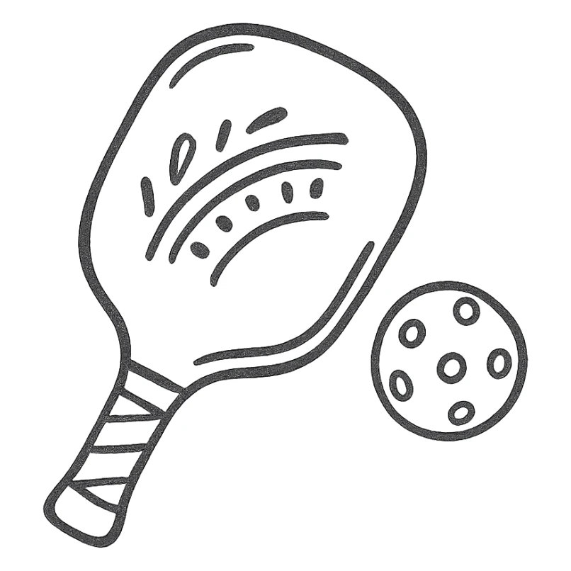 pickleball paddle and ball with a hand-drawn outline, subtle Mediterranean details sticker