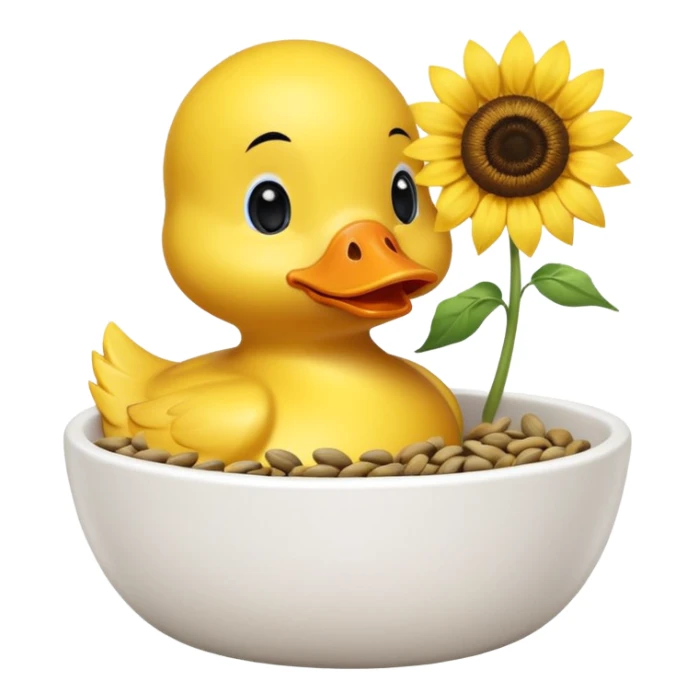a yellow duck eating sunflower seeds from a bowl sticker