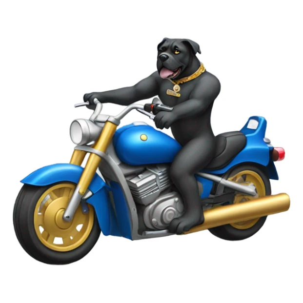 A blue and gold Cane Corso riding a motorcycle. sticker
