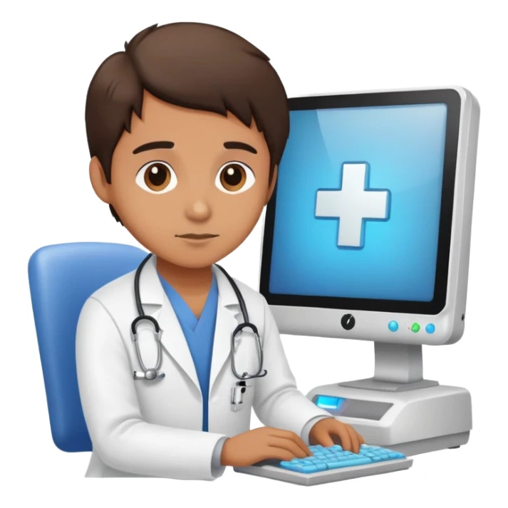 IT technician repairing a computer in hospital sticker