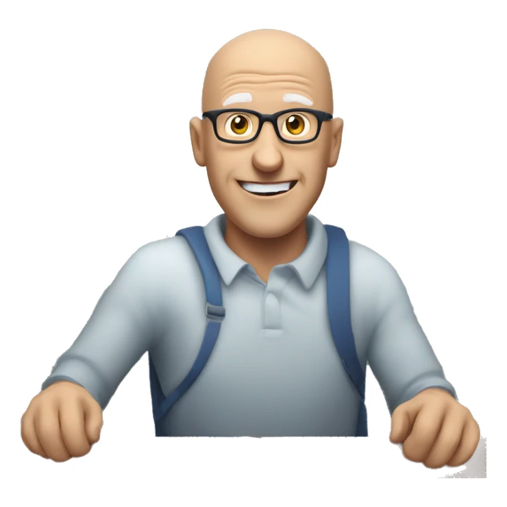 a white middle aged man with glasses and bald head feeling cautiously optimistic that good news is on its way sticker