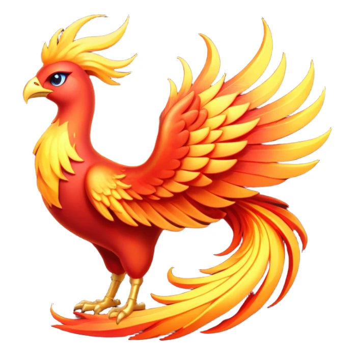 Cinematic Noble fierce & powerful Fire Phoenix Portrait Emoji, Poised and resplendent, with a radiant, fiery plumage in brilliant hues of scarlet, gold, and ember, featuring elongated, elegant tail feathers that flow like molten lava, and piercing, wise eyes reflecting the eternal cycle of rebirth; rendered with lifelike texture and luminous natural highlights, high shine, majestic and awe-inspiring, styled with an aura of mythic resurgence, focused and regal, soft glowing outline, capturing the essence of a legendary phoenix rising from the flames with timeless grace! sticker