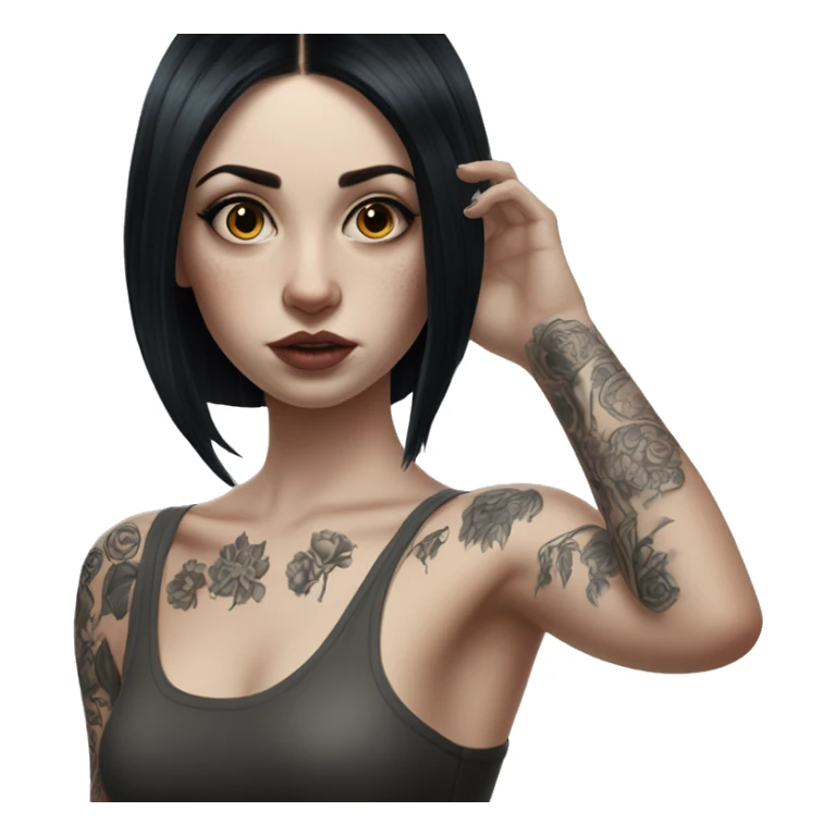 Hyperrealistic Pale girl with black hair arm tattoos sticker