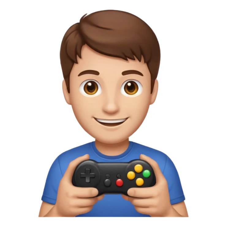 Man with brown hair holding joystick emoji sticker