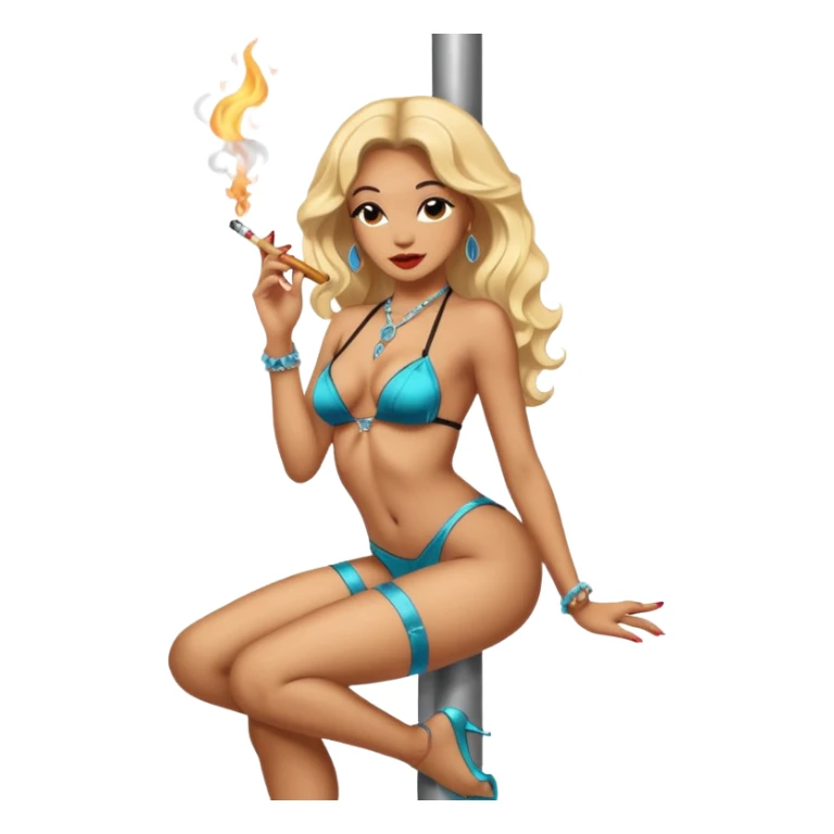 Light skin Exotic dancer on stripper pole smoking weed sticker