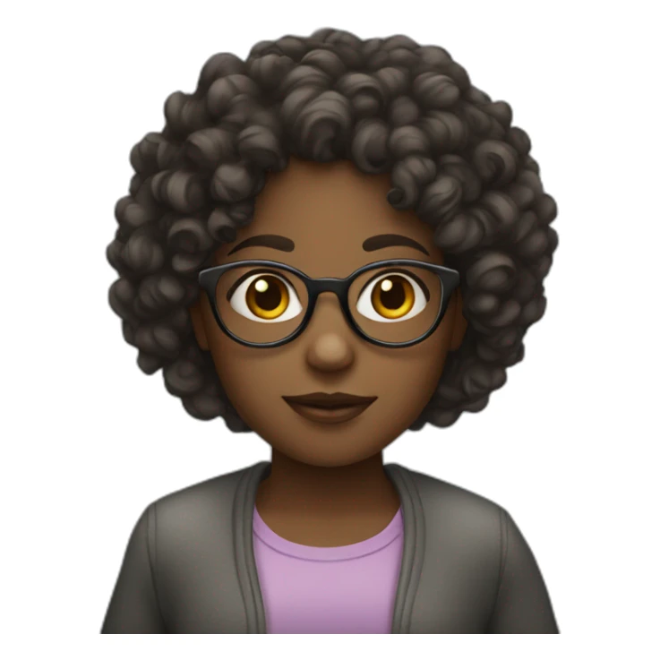 Curly hair dark girl with glasses and small face sticker
