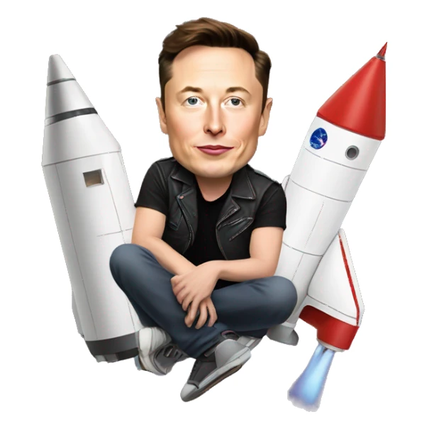 Elon Musk sitting on top of a flying space rocket sticker