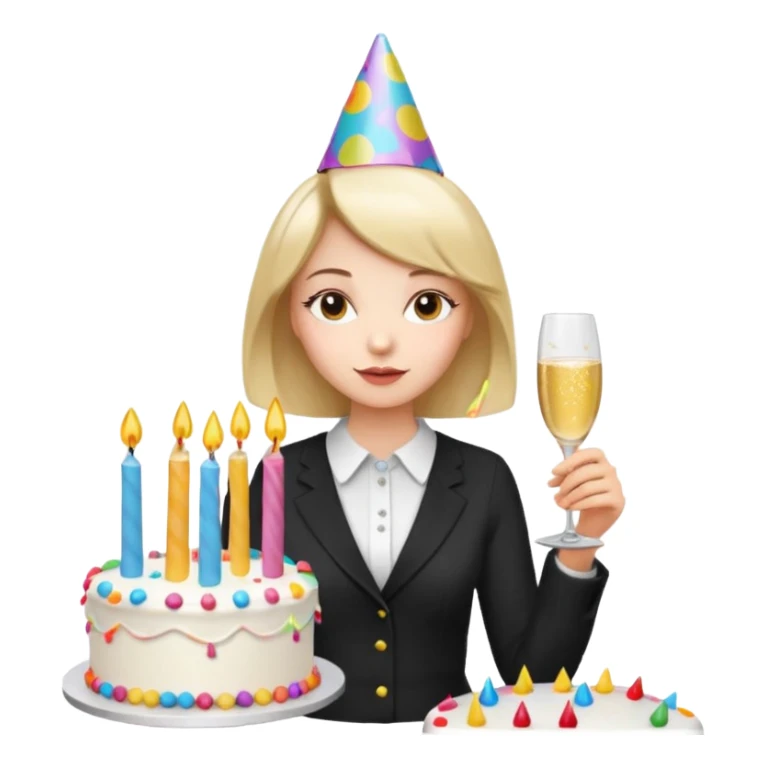 una festa di compleanno con una camicia bianca UNA ragazza con il caschetto e una torta e un cappellino  sticker