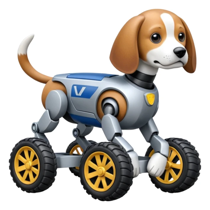 Very fast  jumping riot Boston dynamics police robotic beagle Sherlock robodog with two off-road wheels per ankle  sticker