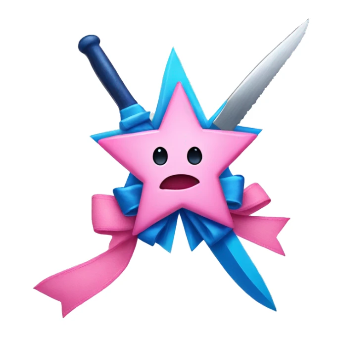blue star wearing cute pink bow holding knife sticker