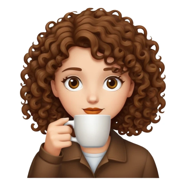 Girl with curly hair drinking coffee sticker