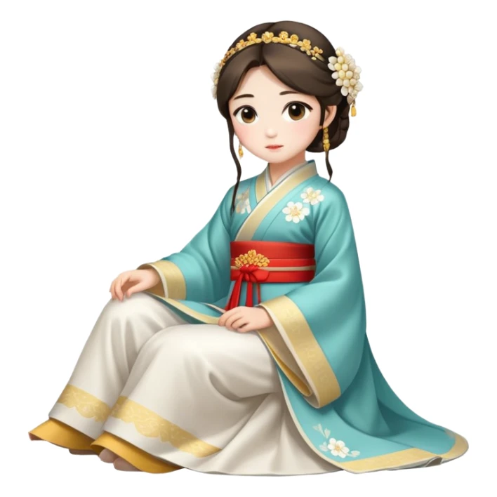 Beautiful girl wearing Hanfu wedding dress sitting sticker
