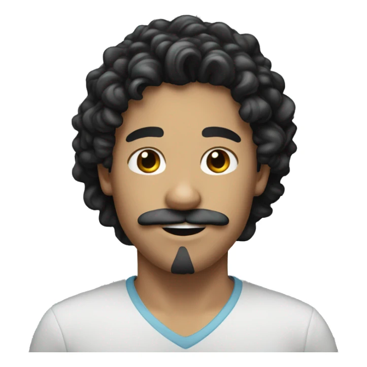 a white boy with black curly long hair and mustache  sticker